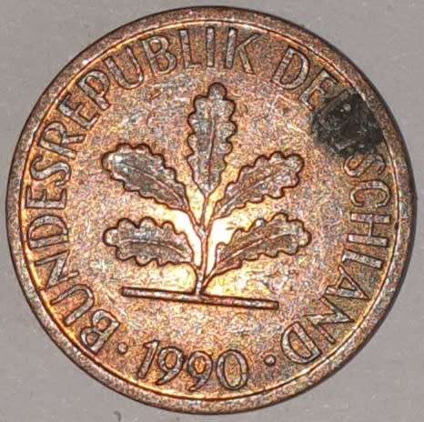 1990 D - 1 PFENNIG - ONE PFENNIG - GERMANY - FEDERAL REPUBLIC - (Copper Plated Steel)